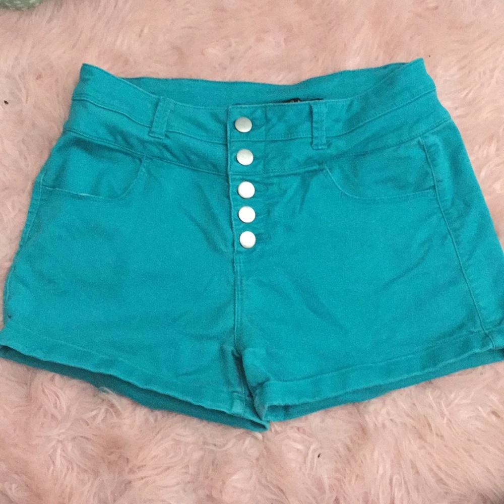Charlotte Russe Teal High-waisted Shorts